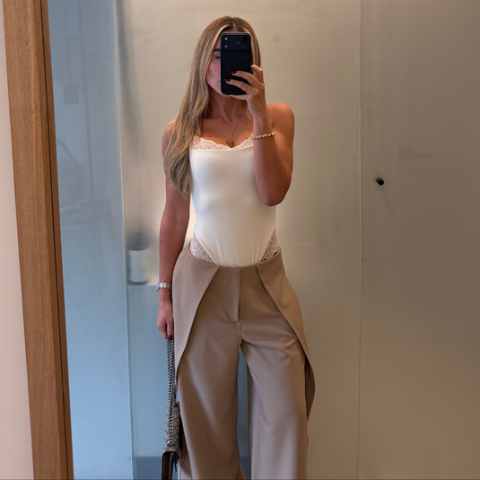 Lapel pants café claro