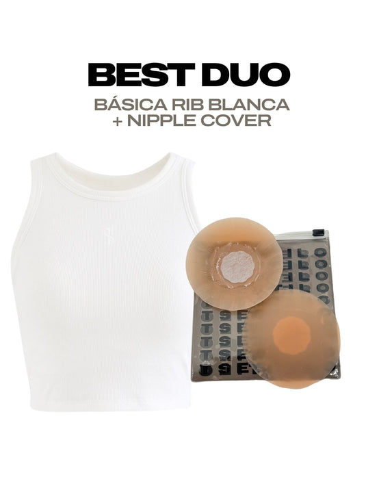 Best duo: Camiseta rib básica blanco y cubre pezón ultra delgado